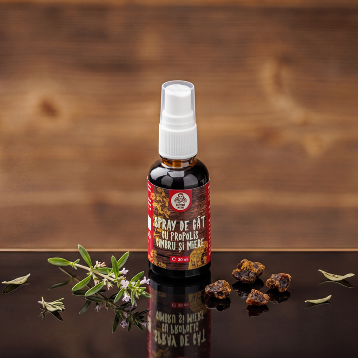 Spray de g&acirc;t cu propolis, cimbru și miere - 30ml